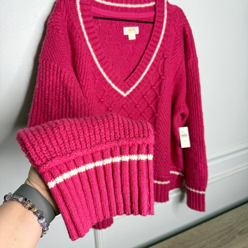 Anthropologie Maeve Tilly V-Neck Pullover Pink Sweater NEW Womens Large - Picture 2 of 9